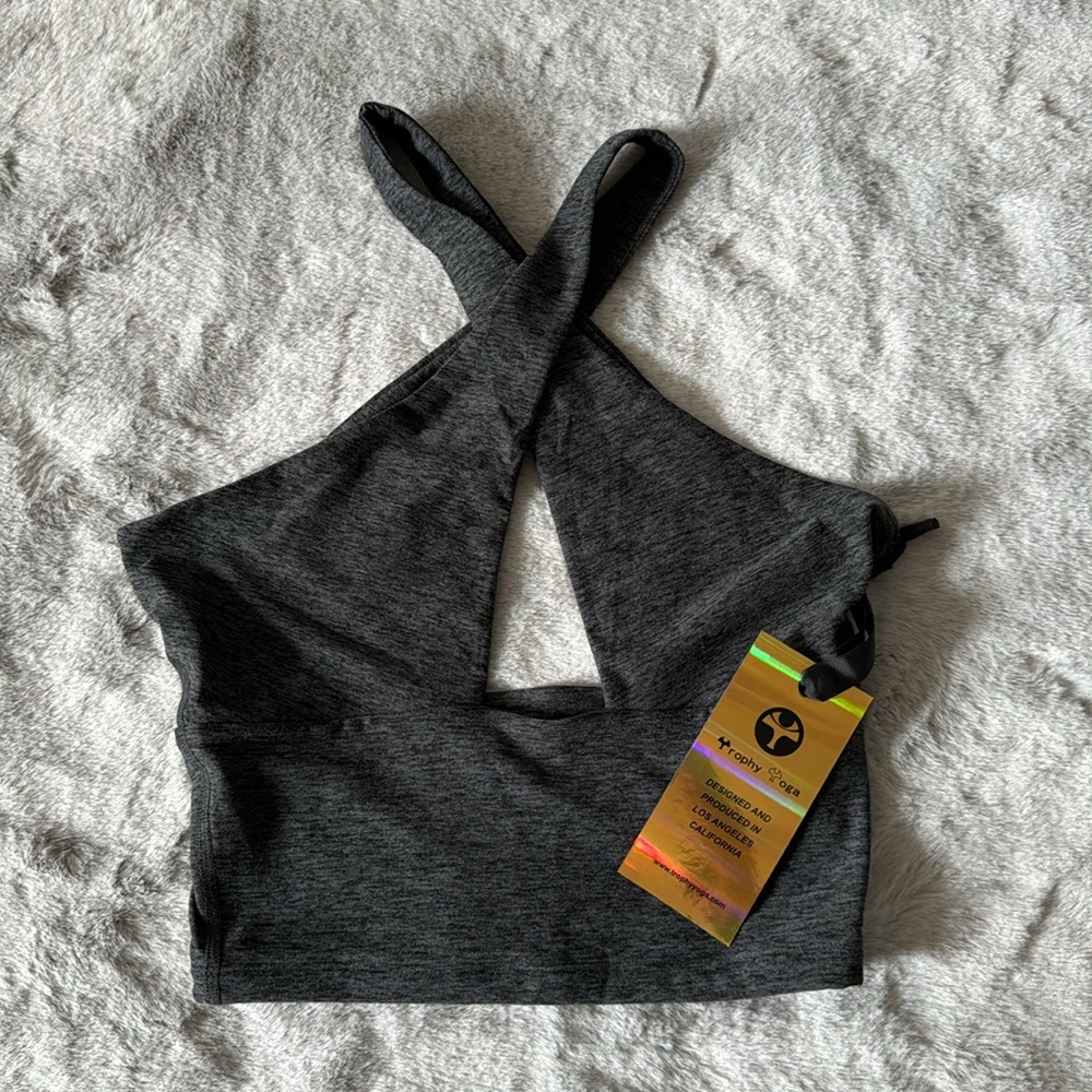 Trophy Yoga NWT Don’t Cross Me Halter Tank Top Made in USA Medium Sexy Fitness